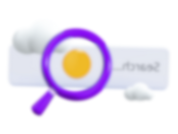 Blurry icon with 3D search bar with magnifying glass & clouds, representing SEO.