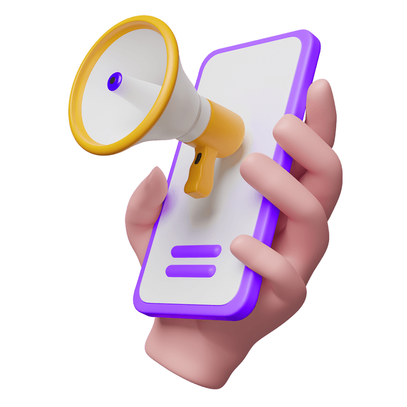 Smartphone with megaphone: 3D digital marketing illustration.