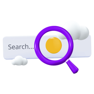 search bar with magnifying glass & clouds, representing SEO.