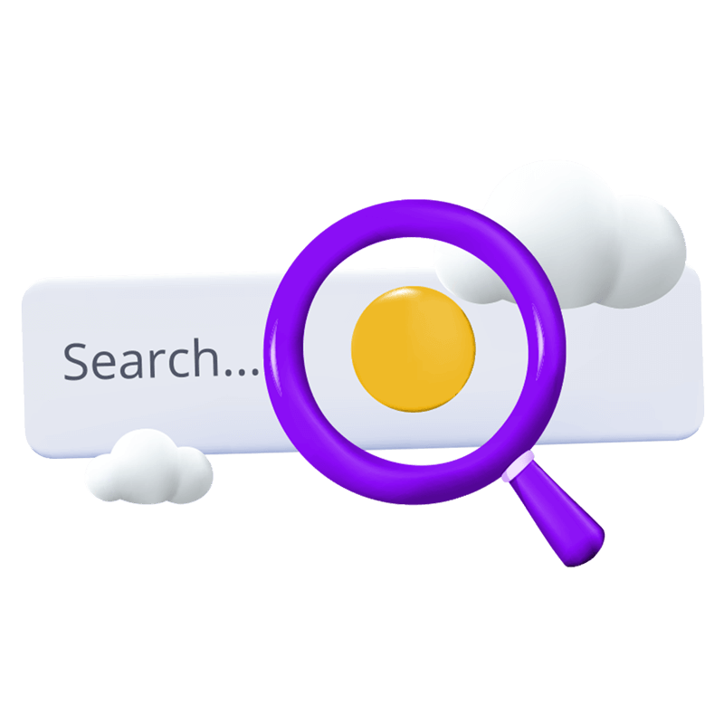 search bar with magnifying glass & clouds, representing SEO.